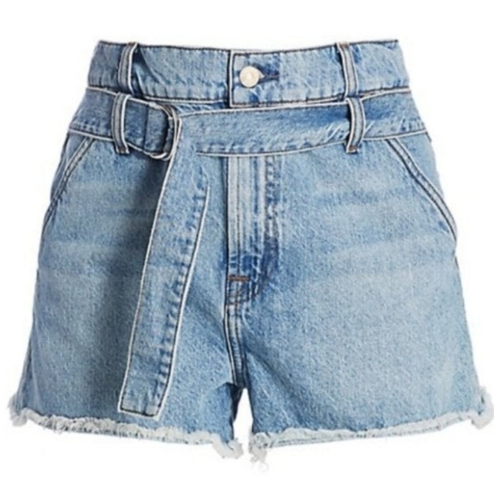 7 For All Mankind High Waist Tie Waist Paperbag Shorts SZ 34